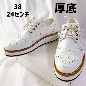 미사용 새상품 옥스퍼드 신발 통굽 레이스업 스티치 화이트 화이트