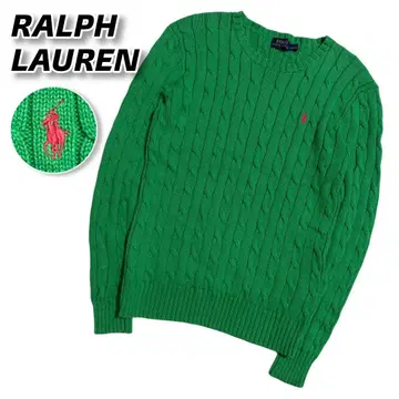 랄프 로렌 케이블 니트 스웨터 그린 포니 자수 S