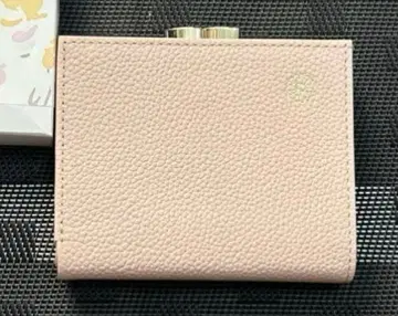 황궁 소가죽 국화 이단 접이식 가마구치 지갑 핑크 베이지