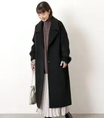 새상품급 저널 스탠다드 슈퍼 140 비버 코쿤 코트 블랙 M