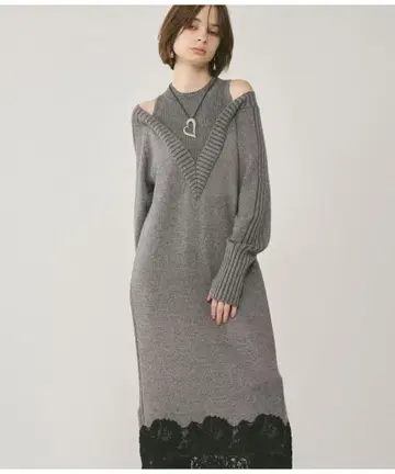 완판템 그레이스 콘티넨탈 레이어드 레이스 니트 원피스