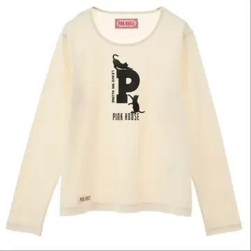 PINK HOUSE 캣 실루엣 로고 프린트 티셔츠