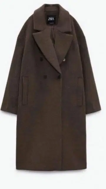 ZARA 더블 버튼 롱 코트 브라운