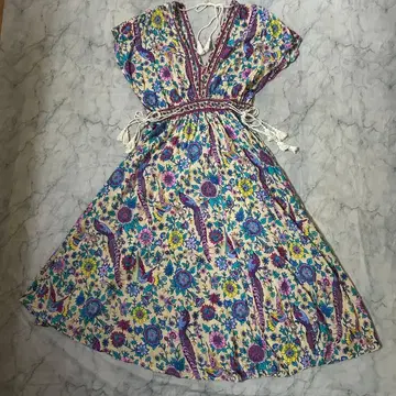 보헤미안 꽃무늬 V넥 원피스