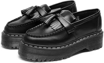 통굽 로퍼 화이트 스티치 고급 가죽 경방수