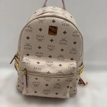 MCM 핑크 로고 프린트 백팩