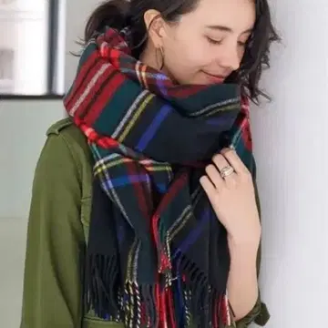 글렌 프린스 블랙 스튜어트 체크 울 숄 스톨 used