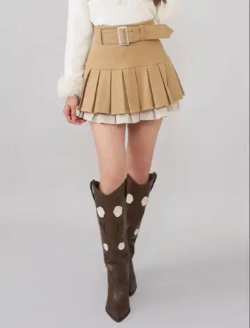 다리치 더블 플리츠 미니 스커트