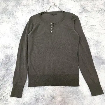 로트레아몽 울 88% 니트 스웨터 짙은 녹색 골드 버튼 오피스 캐주얼