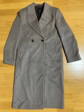 MANGO - 망고 체스터 코트 롱 코트 울 브라운 V넥