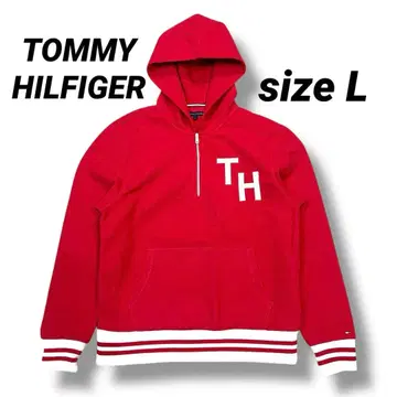 타미힐피거 하프 지퍼 후드티 L 플리스 구제 의류 타미 로고 자수