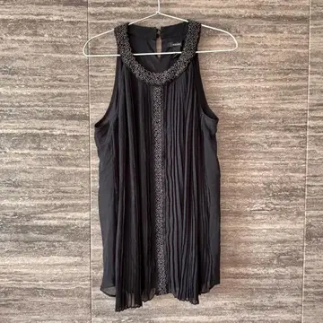 ALFANI 블랙 플리츠 슬리브리스 튜닉 드레시 비즈 자수