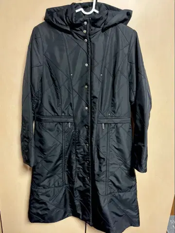 블랙 롱 코트 후드 부착