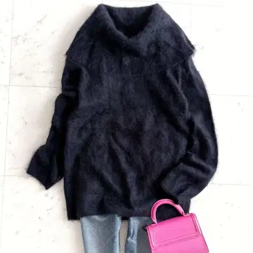 새상품급 아나이 캐시미어 100% 볼륨 컬러 샤기 니트 네이비