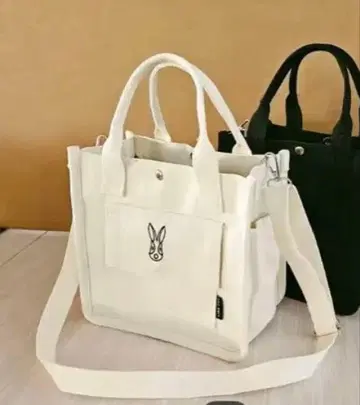 dod 토끼 자수 캔버스 숄더백