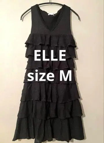 ELLE 블랙 블랙 프릴 슬리브리스 니트 원피스 라메 38 파티