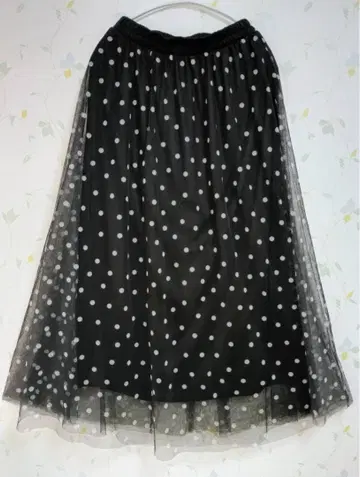 도트 튤 플레어 롱 스커트 블랙 L