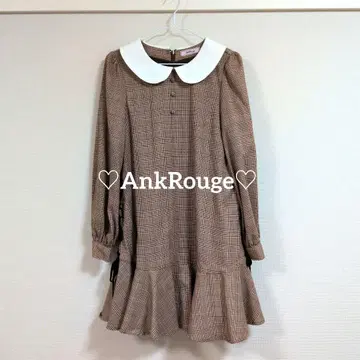 AnkRouge 사이드 레이스업 카라 부착 벨로아 리본 체크 무늬 원피스