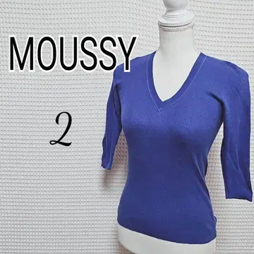 MOUSSY 파랑 V넥 칠부 소매 스웨터