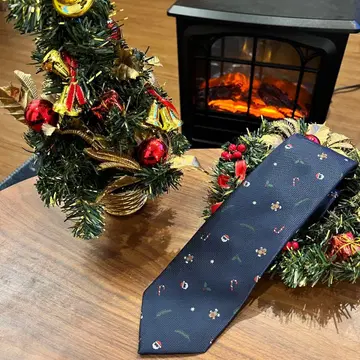 크리스마스 패턴 넥타이 네이비 지팡이 패턴 산타 패턴