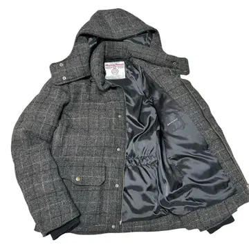 새상품급 해리스 트위드 다운 자켓 보이콧 2WAY 그레이 체크