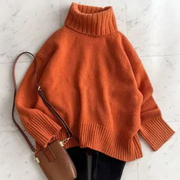 새상품급 갤러리 바이 파인 울 터틀넥 니트 풀오버 오렌지