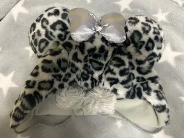 레오파드 무늬 퍼 모자 실버 리본 포함