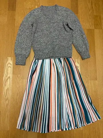 니트 롱 스커트 플리츠 세트