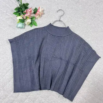 부즈루드 [ Free ] 니트탑 하이넥 판초 케이블 짜임