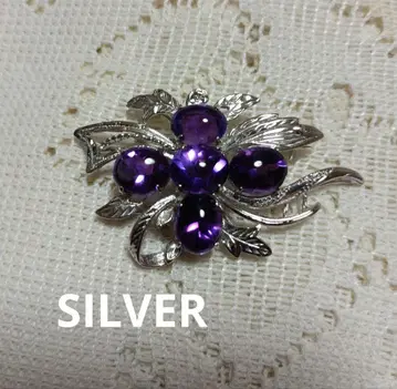 자수정 컬러 SILVER 브로치