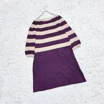 [ Couture brooch ] 울 원피스 (38) 보더 보라색