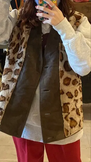 레오파드 무늬 베스트 구제 의류 리버서블