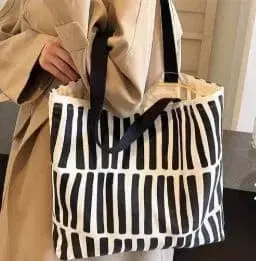 토트백 트라이프 화이트 블랙 대용량 경량