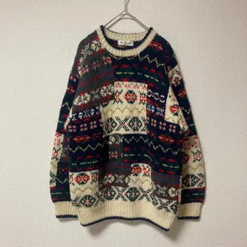 패턴 니트 크리스마스 패치워크풍 멀티 컬러 구제 의류