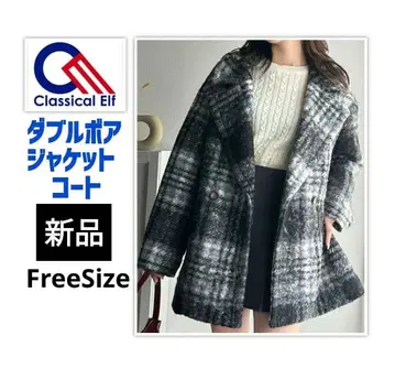 새상품 클래식 엘프 체크 보아 자켓 코트 FreeSize
