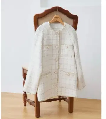 RUIRUE 팬시 울 트위드 노카라 자켓