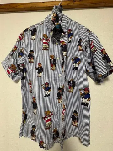 반팔 셔츠 스트라이프 곰 무늬