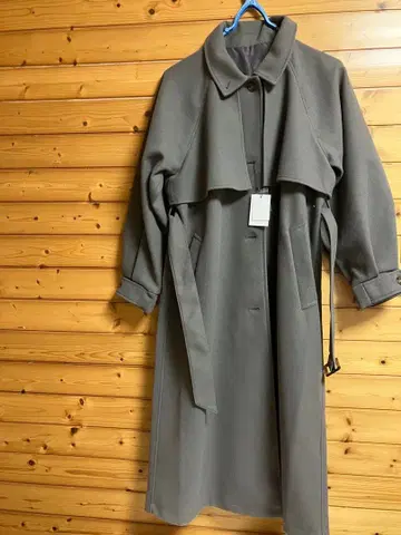 그레이 롱 코트 허리 벨트 포함
