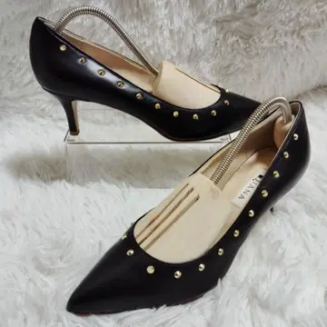 새상품급! 다이애나 DIANA 스틸레토 블랙 가죽 스터드 24.5cm