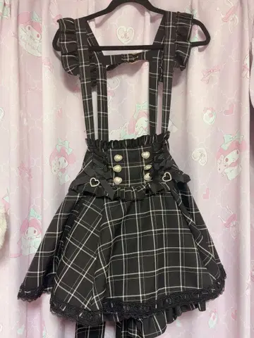 LIZLISA 레이스업 서스펜더 치마바지 블랙 체크