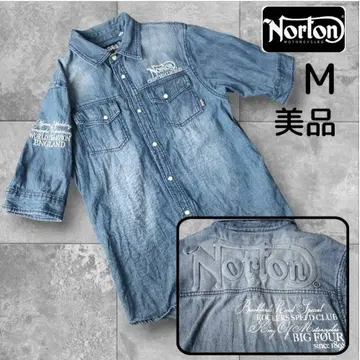 [ 새상품급 ] 노튼 Norton 데님 반팔 셔츠 자수 로고 엠보싱 M