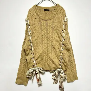 무루아 케이블 짜임 니트 리본 포함 스웨터 스카프 벨트 베이지