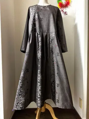 본고장 오시마 명주 진흙 염색 롱 원피스 9말