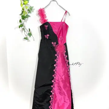 ICHIOKU 이치옥 롱 드레스 바이컬러 블랙 x 핑크 파티 드레스