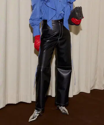 Vegan Leather Wide Straight Pants 38