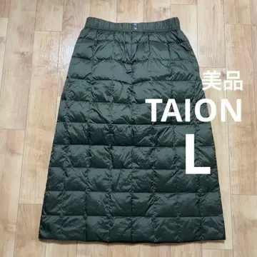 새상품급 TAION 타이온 세미롱 다운 스커트 L 카키 퀼팅