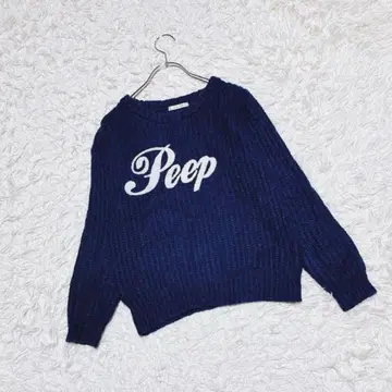 [ simplicite ] 로고 니트 스웨터 울 혼방 네이비 긴팔