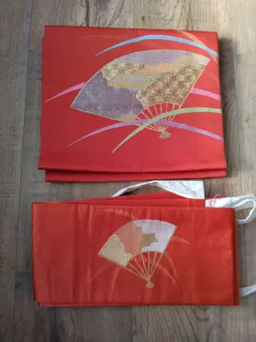 빨간 부채 자수 오비