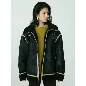 EVRIS 무스탕 코트 보아 옷깃 블랙