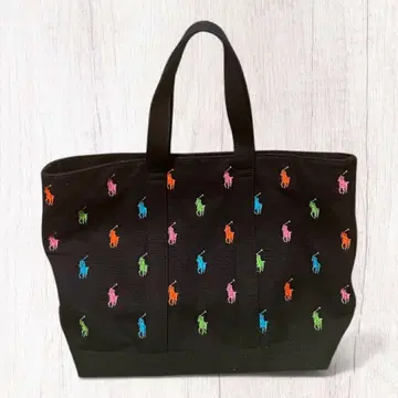 폴로 랄프로렌 컬러풀 자수 토트백 블랙